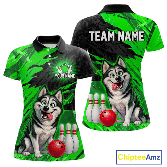 Custom Funny Husky Bowling Shirts for Women Green Bowling League Jersey QZT1317
