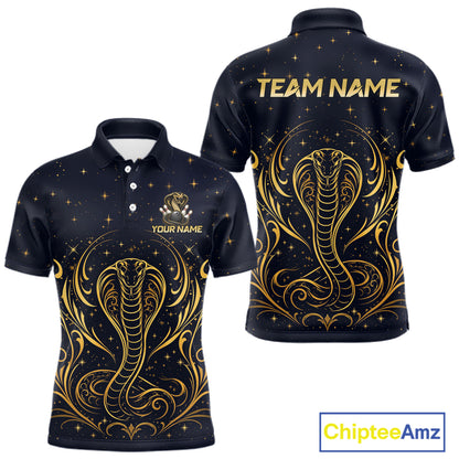 Custom Navy & Gold Bowling Shirt for Men Cobra Snake Bowling Jersey Polo & 1/4 Zip QZT1386
