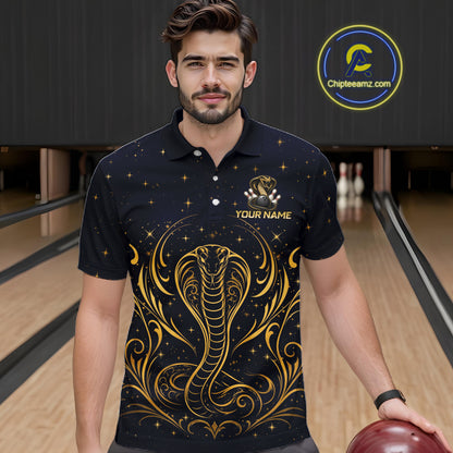 Custom Navy & Gold Bowling Shirt for Men Cobra Snake Bowling Jersey Polo & 1/4 Zip QZT1386