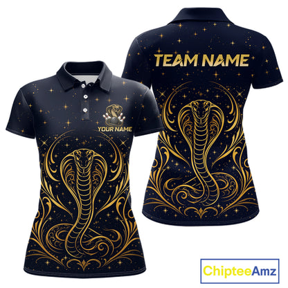 Custom Navy & Gold Bowling Shirt for Women Cobra Snake Bowling Jersey Polo & 1/4 Zip QZT1386