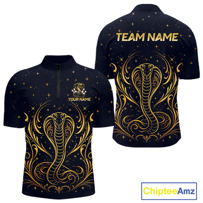 Custom Navy & Gold Bowling Shirt for Men Cobra Snake Bowling Jersey Polo & 1/4 Zip QZT1386
