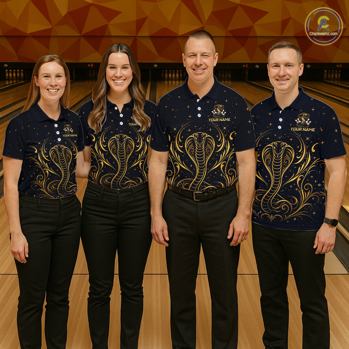 Custom Navy & Gold Bowling Shirt for Men Cobra Snake Bowling Jersey Polo & 1/4 Zip QZT1386