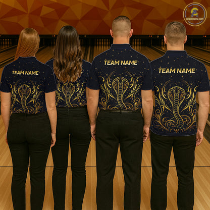 Custom Navy & Gold Bowling Shirt for Men Cobra Snake Bowling Jersey Polo & 1/4 Zip QZT1386