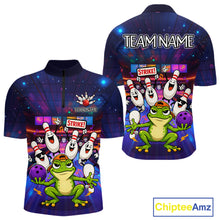 Load image into Gallery viewer, Custom Funny Frog Bowling Shirt for Men Polo &amp; Quarter-Zip Bowling Team Jersey League QZT1006
