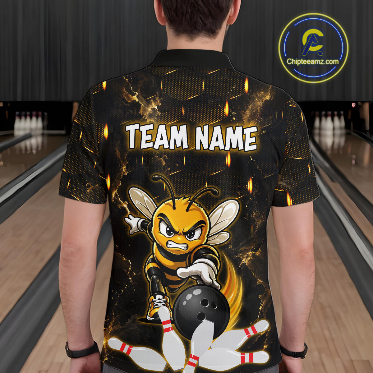 Custom Black & Gold Funny Bee Bowling Shirt for Men Polo & 1/4-Zip Bowling Team Jersey QZT1007