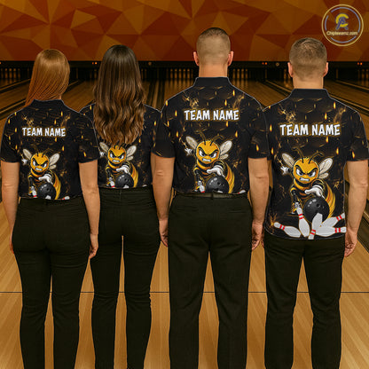 Custom Black & Gold Funny Bee Bowling Shirt for Women Polo & 1/4-Zip Bowling Team Jersey QZT1007