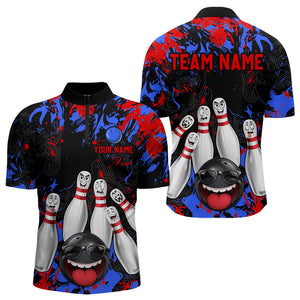 Red Blue Funny Bowling Team Shirt for Men Custom Bowling League Jersey Polo & 1/4 Zip Bowler Outfit QZT781