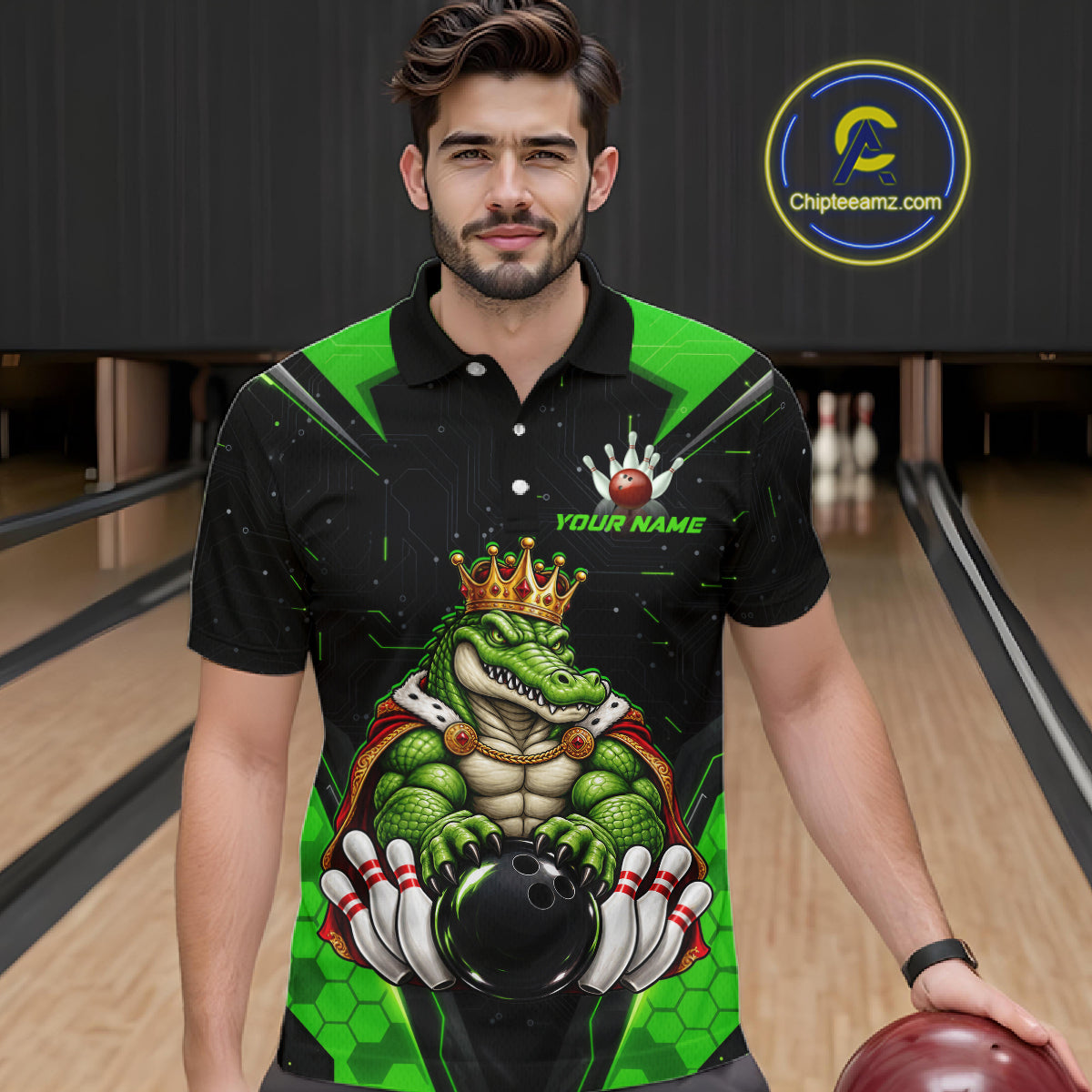 Custom Funny King Alligator Bowling Shirts Crown Bowling Jersey for Men QZT1323
