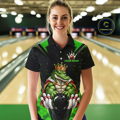 Custom Funny King Alligator Bowling Shirts Crown Bowling Jersey for Women QZT1323
