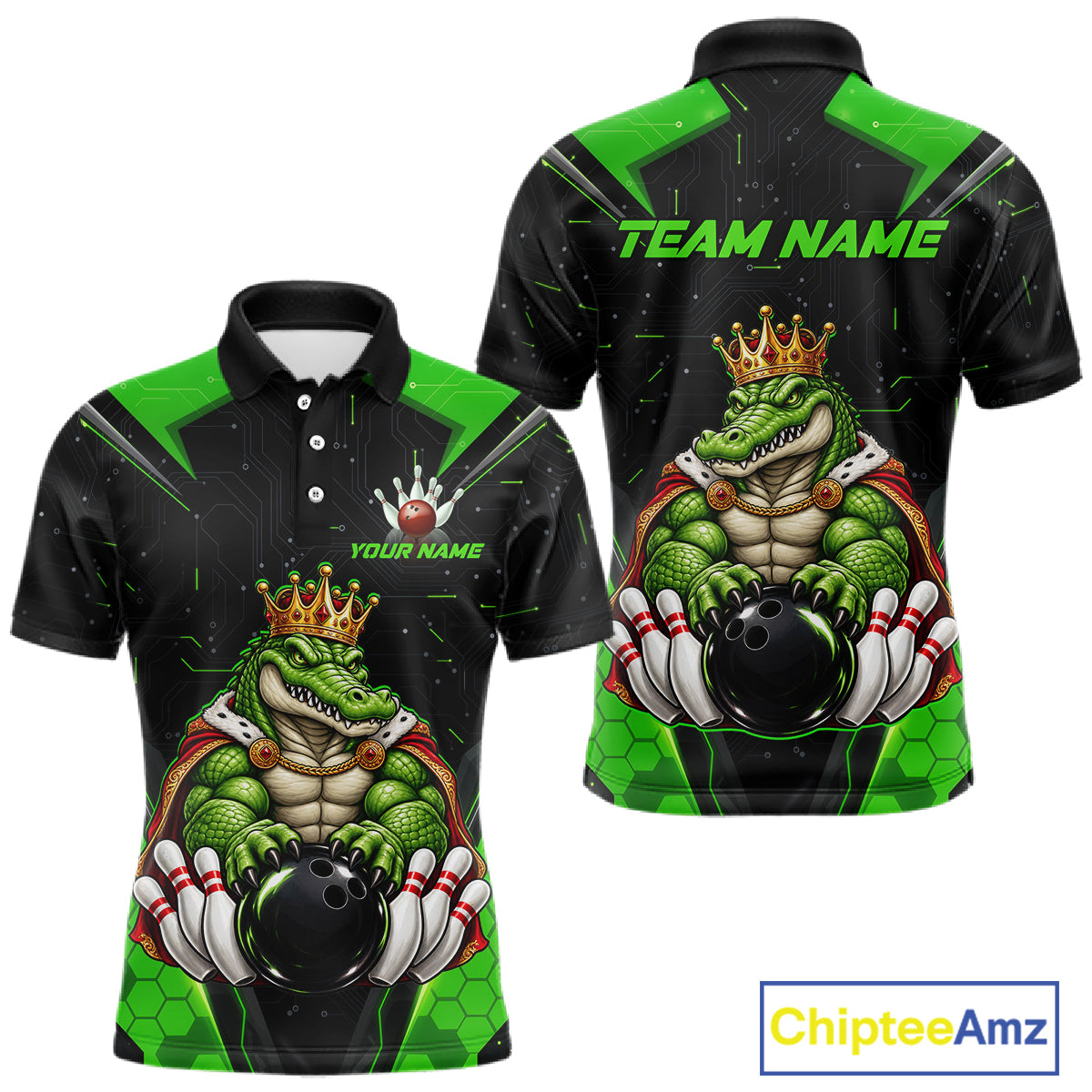 Custom Funny King Alligator Bowling Shirts Crown Bowling Jersey for Men QZT1323