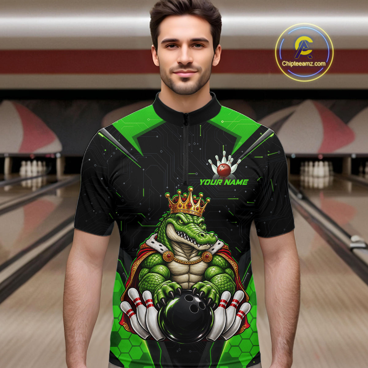 Custom Funny King Alligator Bowling Shirts Crown Bowling Jersey for Men QZT1323