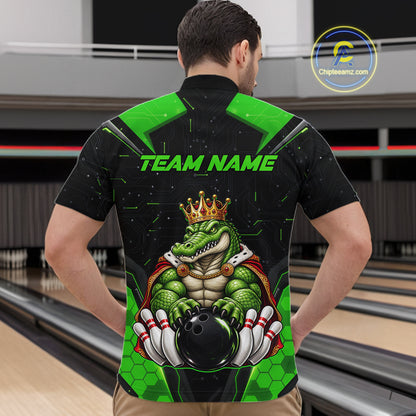 Custom Funny King Alligator Bowling Shirts Crown Bowling Jersey for Men QZT1323
