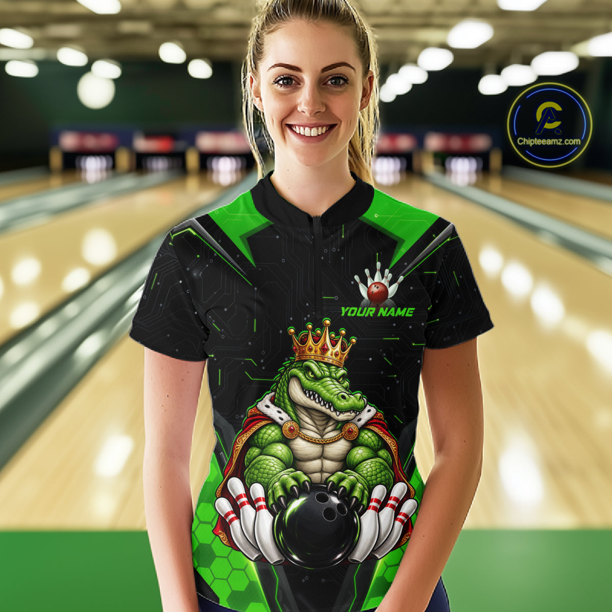 Custom Funny King Alligator Bowling Shirts Crown Bowling Jersey for Women QZT1323