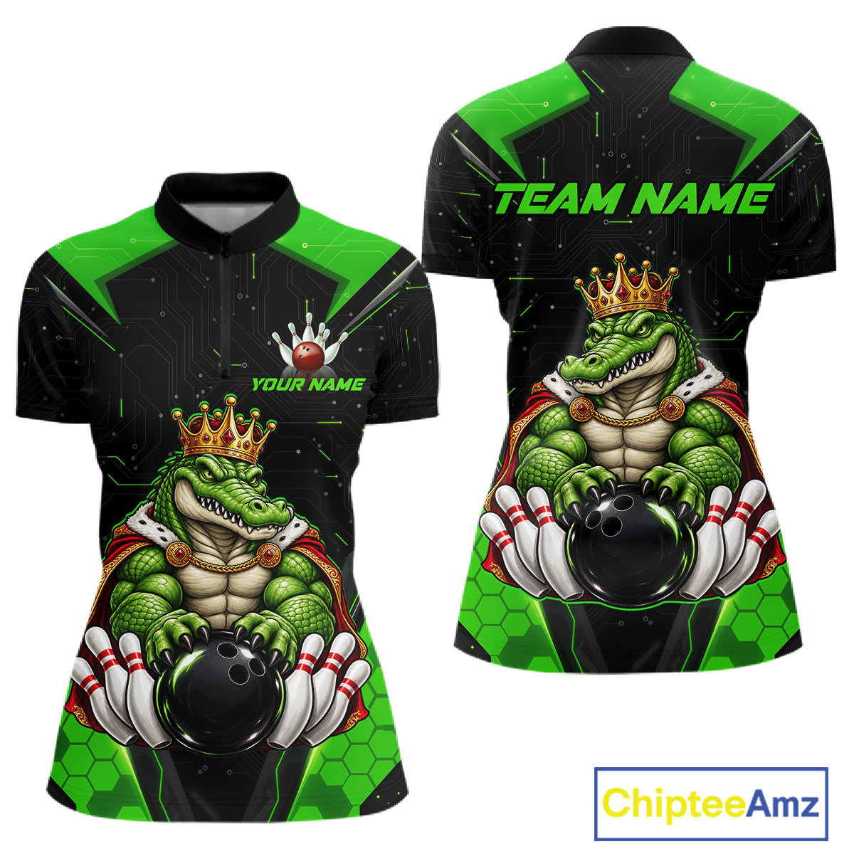 Custom Funny King Alligator Bowling Shirts Crown Bowling Jersey for Women QZT1323