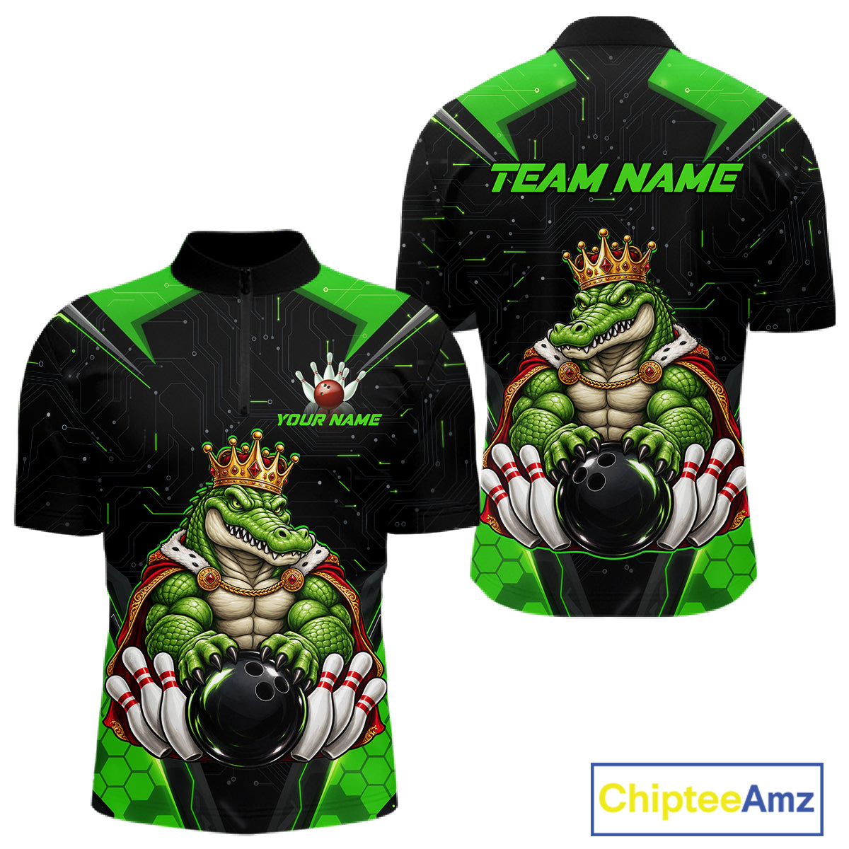Custom Funny King Alligator Bowling Shirts Crown Bowling Jersey for Men QZT1323