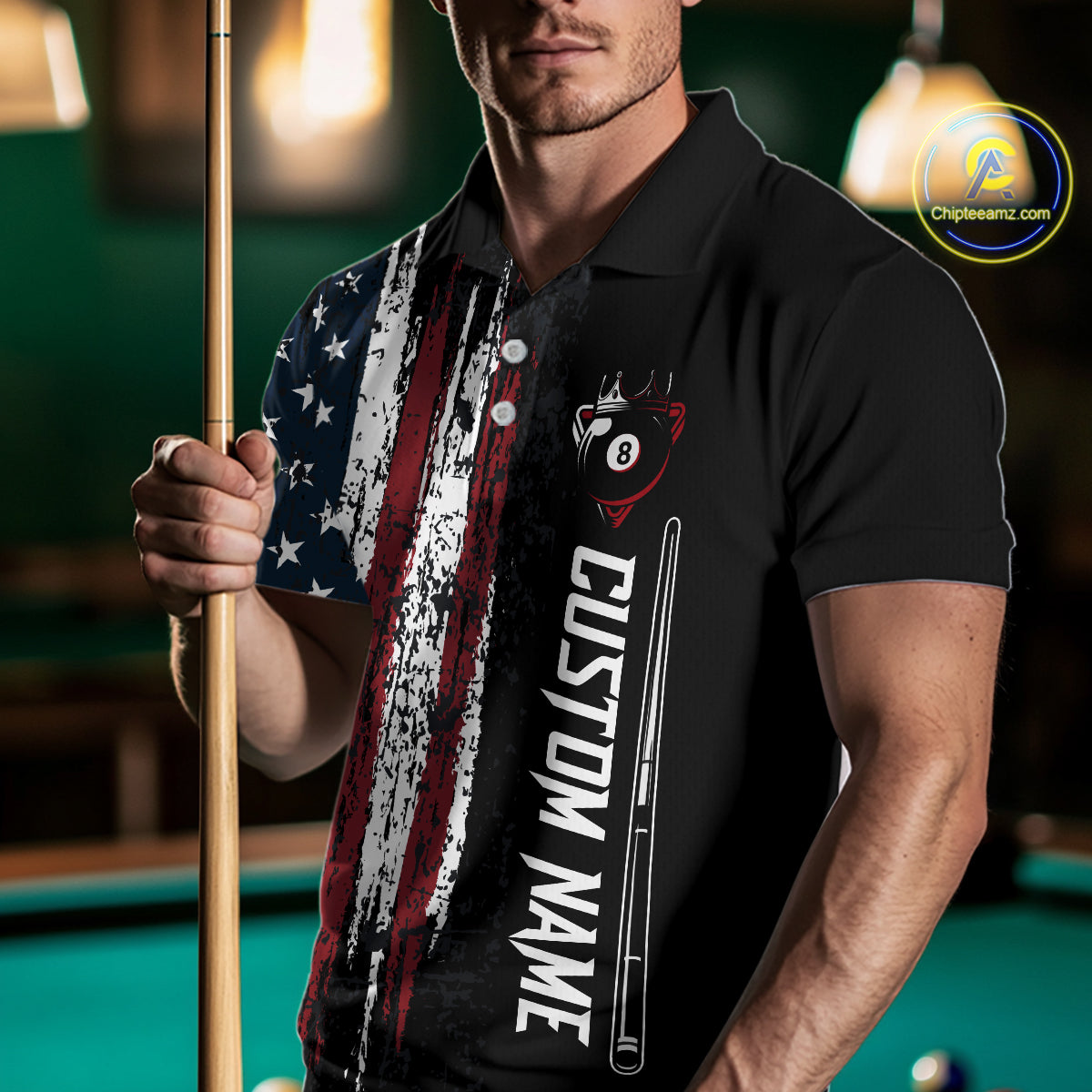 Personalized American Flag Billiard Shirts for Men Patriotic Billiard Pool Jersey Polo & 1/4-Zip BHT170