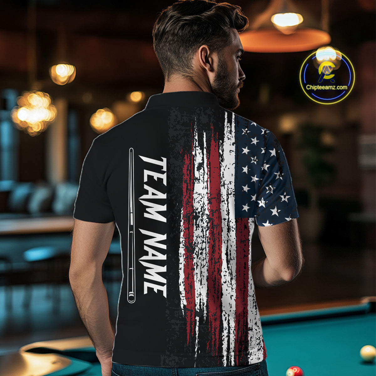Personalized American Flag Billiard Shirts for Men Patriotic Billiard Pool Jersey Polo & 1/4-Zip BHT170