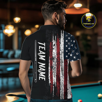 Personalized American Flag Billiard Shirts for Men Patriotic Billiard Pool Jersey Polo & 1/4-Zip BHT170