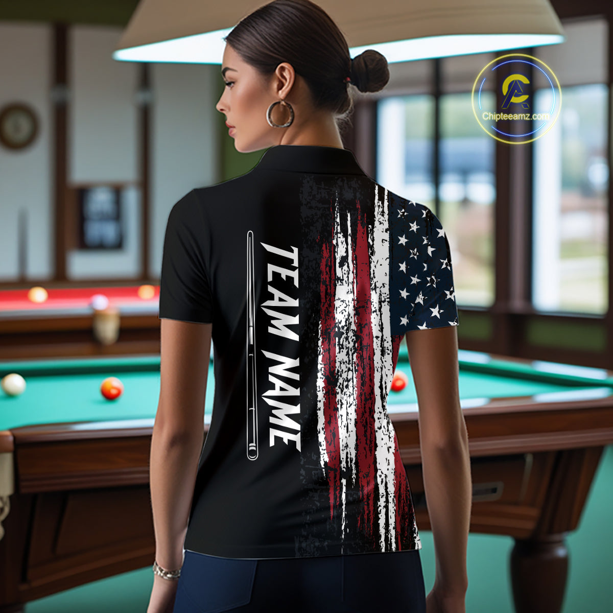 Personalized American Flag Billiard Shirts for Women Patriotic Billiard Pool Jersey Polo & 1/4-Zip BHT170