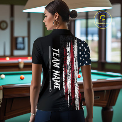 Personalized American Flag Billiard Shirts for Women Patriotic Billiard Pool Jersey Polo & 1/4-Zip BHT170