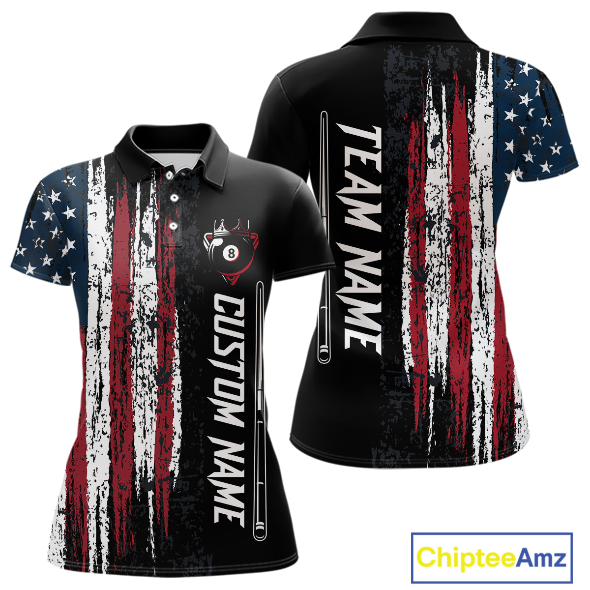 Personalized American Flag Billiard Shirts for Women Patriotic Billiard Pool Jersey Polo & 1/4-Zip BHT170