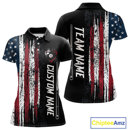 Personalized American Flag Billiard Shirts for Women Patriotic Billiard Pool Jersey Polo & 1/4-Zip BHT170