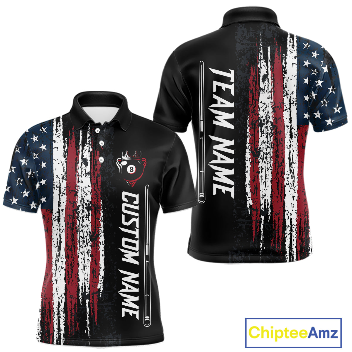 Personalized American Flag Billiard Shirts for Men Patriotic Billiard Pool Jersey Polo & 1/4-Zip BHT170