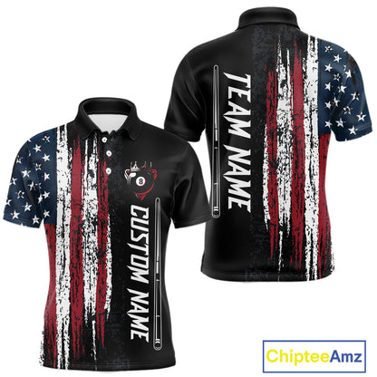 Personalized American Flag Billiard Shirts for Men Patriotic Billiard Pool Jersey Polo & 1/4-Zip BHT170