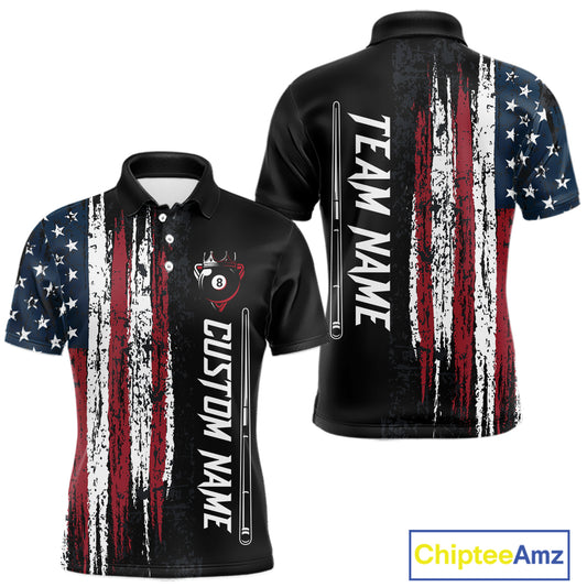 Personalized American Flag Billiard Shirts for Men Patriotic Billiard Pool Jersey Polo & 1/4-Zip BHT170