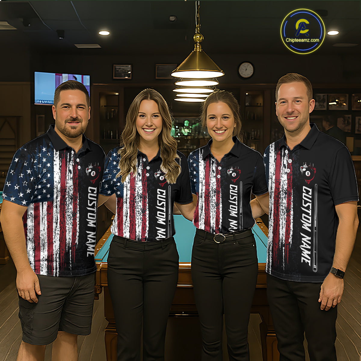 Personalized American Flag Billiard Shirts for Men Patriotic Billiard Pool Jersey Polo & 1/4-Zip BHT170