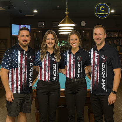Personalized American Flag Billiard Shirts for Men Patriotic Billiard Pool Jersey Polo & 1/4-Zip BHT170