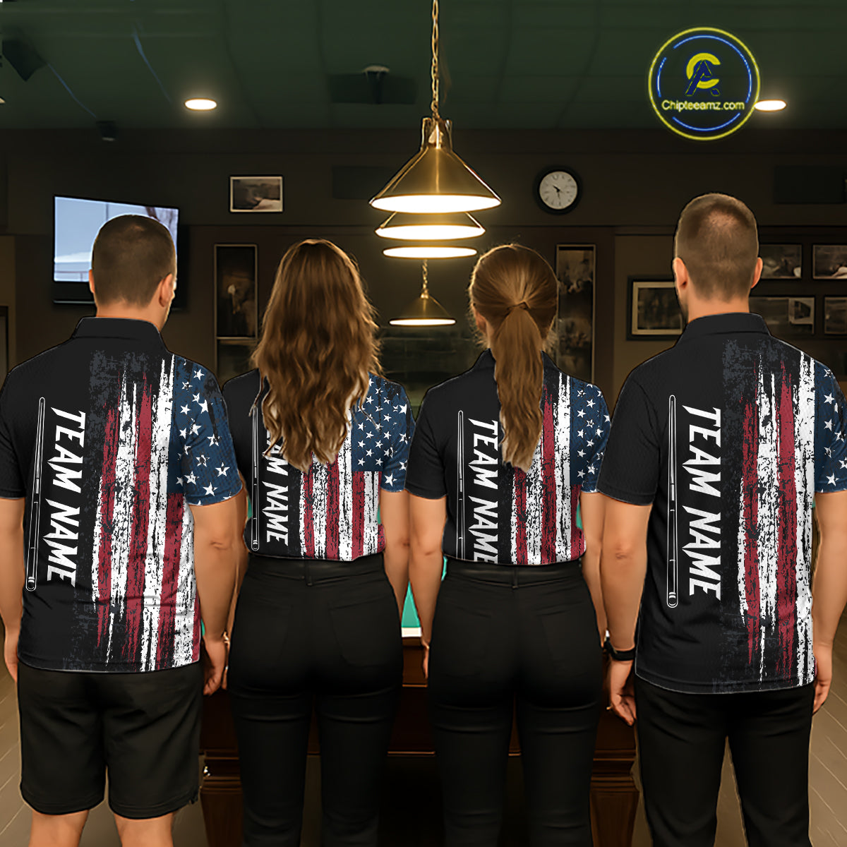 Personalized American Flag Billiard Shirts for Men Patriotic Billiard Pool Jersey Polo & 1/4-Zip BHT170