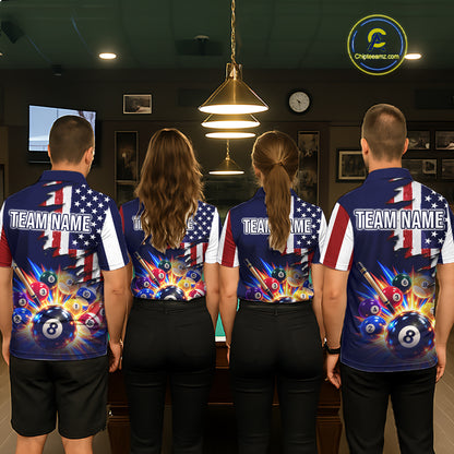 Custom American Flag Billiard Shirts for Men 8 Ball Patriotic Billiard Pool Jersey Polo & 1/4-Zip BHT171