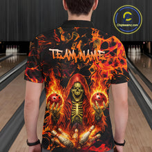 Load image into Gallery viewer, Custom Flame Skeleton Bowling Shirt for Men Bowling Jersey Polo &amp; Quarter-Zip Bowling Outfit QZT1011