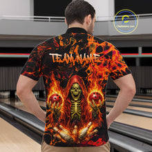 Load image into Gallery viewer, Custom Flame Skeleton Bowling Shirt for Men Bowling Jersey Polo &amp; Quarter-Zip Bowling Outfit QZT1011