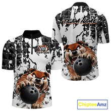 Load image into Gallery viewer, Quarter-zip jersey with cartoon dog holding a bowling ball and 'Team Name' text on a white background.
