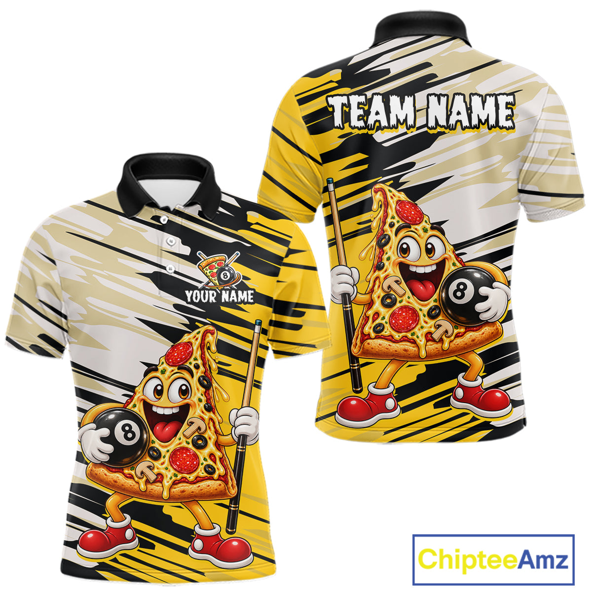 Custom Funny Pizza Billiard Shirt for Men 8 Ball Billiard Pool Jersey BHT142