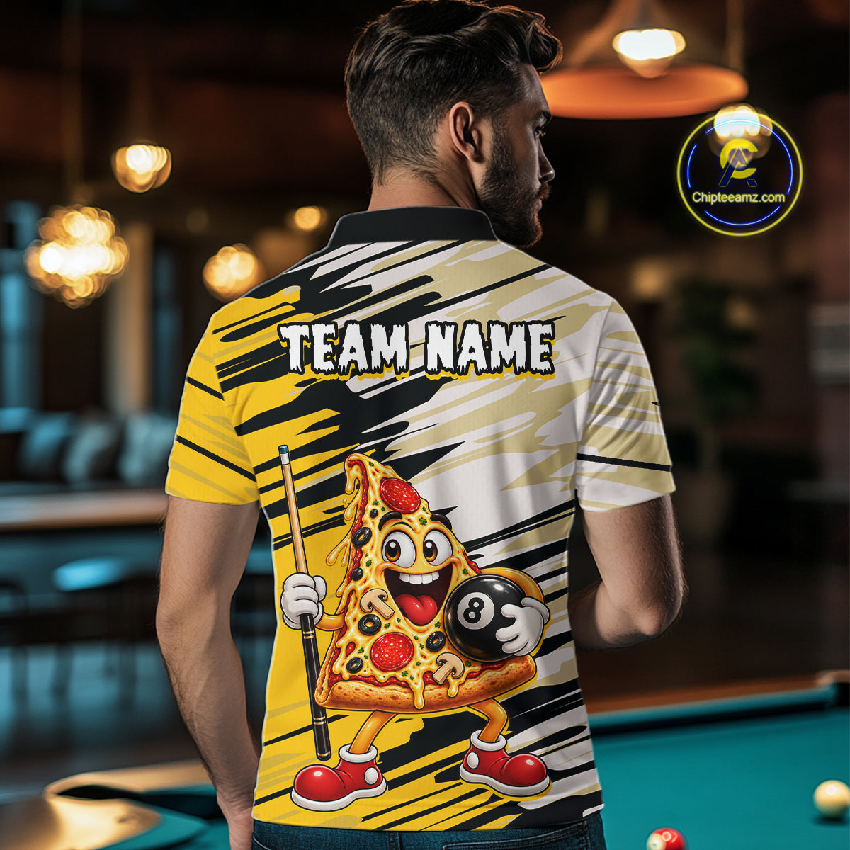 Custom Funny Pizza Billiard Shirt for Men 8 Ball Billiard Pool Jersey BHT142