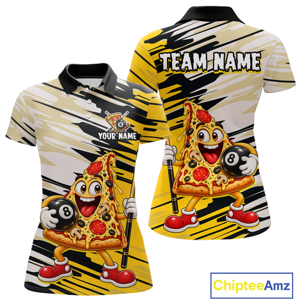 Custom Funny Pizza Billiard Shirt for Women 8 Ball Billiard Pool Jersey BHT142