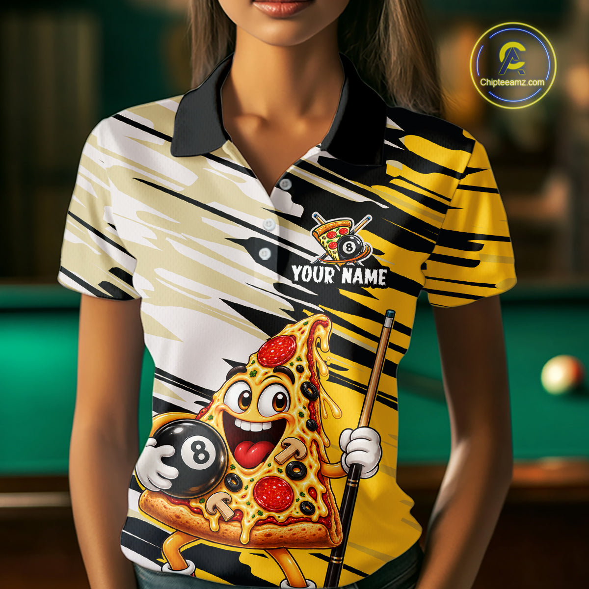 Custom Funny Pizza Billiard Shirt for Women 8 Ball Billiard Pool Jersey BHT142