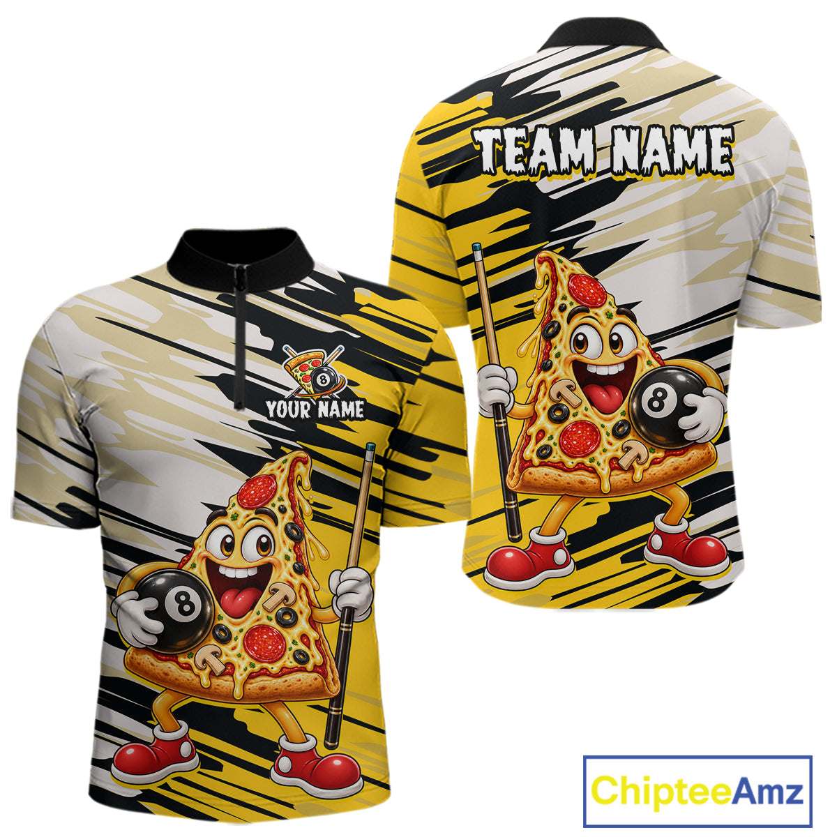 Custom Funny Pizza Billiard Shirt for Men 8 Ball Billiard Pool Jersey BHT142
