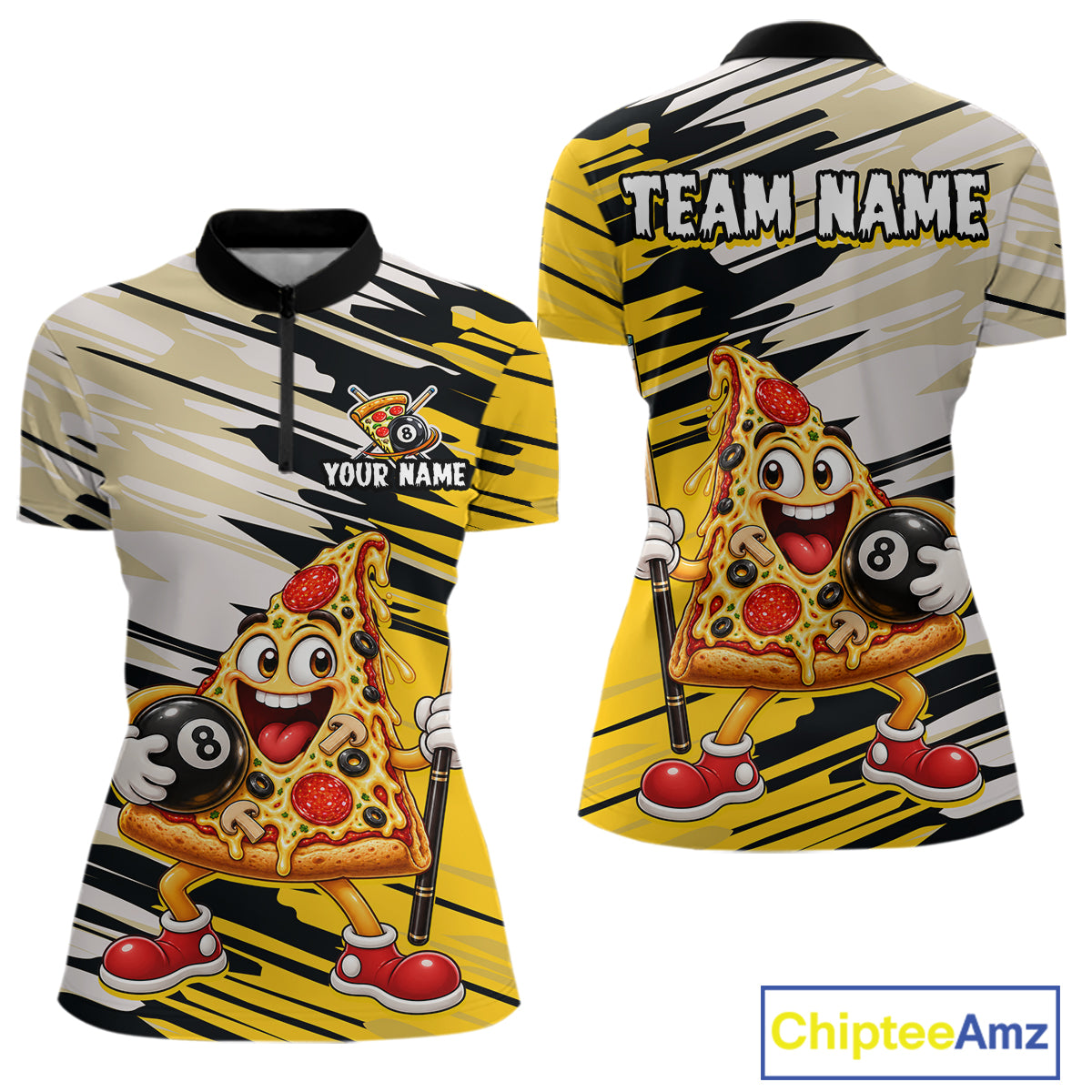 Custom Funny Pizza Billiard Shirt for Women 8 Ball Billiard Pool Jersey BHT142
