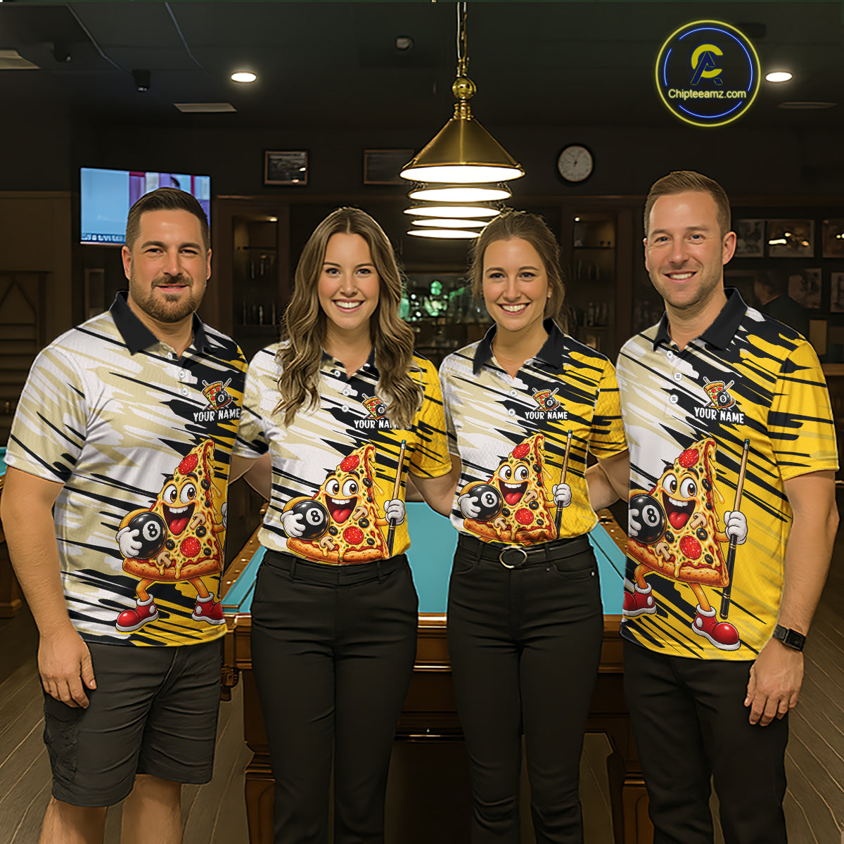 Custom Funny Pizza Billiard Shirt for Men 8 Ball Billiard Pool Jersey BHT142