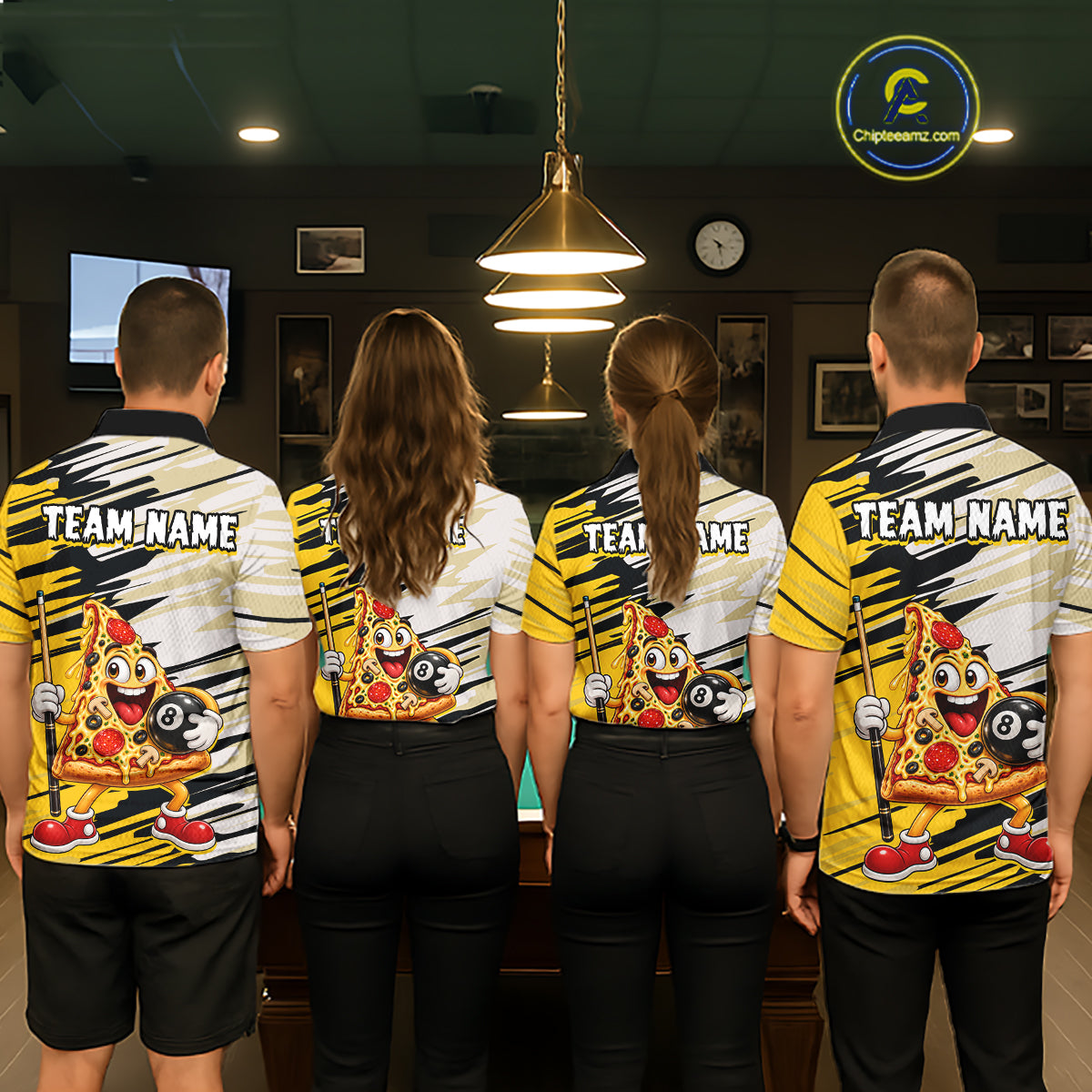 Custom Funny Pizza Billiard Shirt for Men 8 Ball Billiard Pool Jersey BHT142