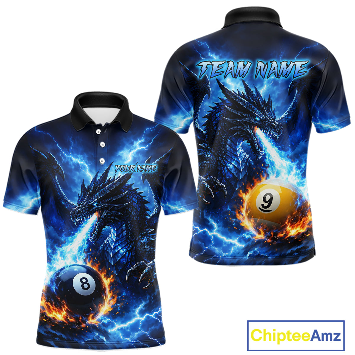 Custom Flame Dragon Billiard Shirt for Men 8 Ball 9 Ball Billiard Pool Jersey BHT143