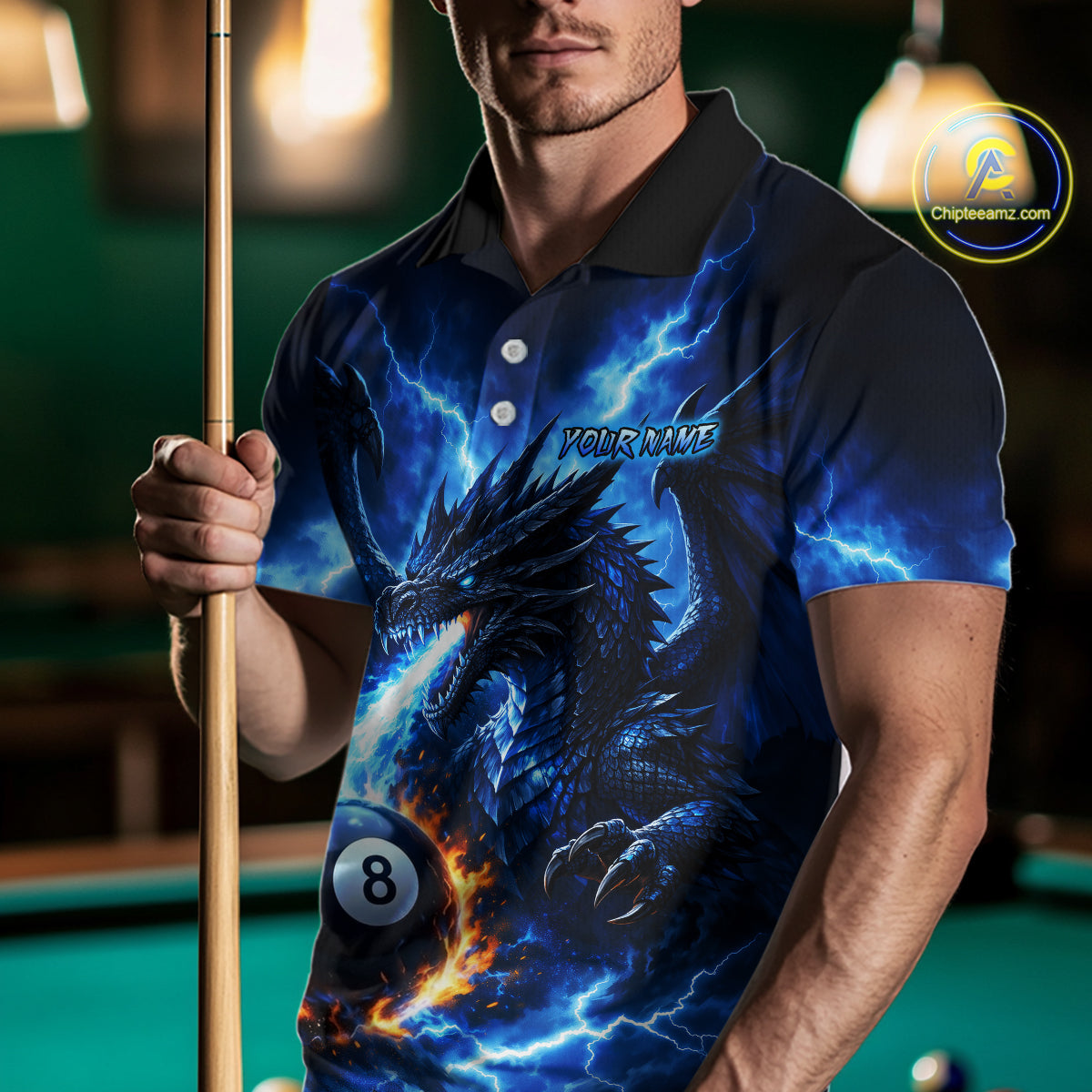 Custom Flame Dragon Billiard Shirt for Men 8 Ball 9 Ball Billiard Pool Jersey BHT143