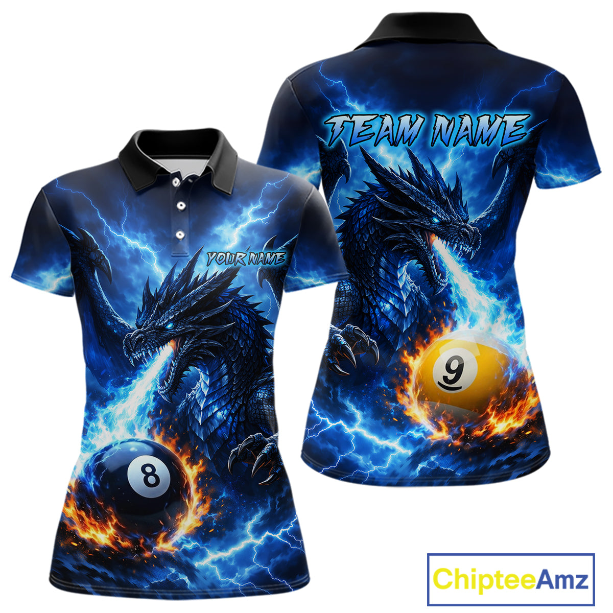 Custom Flame Dragon Billiard Shirt for Women 8 Ball 9 Ball Billiard Pool Jersey BHT143