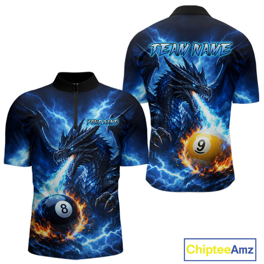 Custom Flame Dragon Billiard Shirt for Men 8 Ball 9 Ball Billiard Pool Jersey BHT143