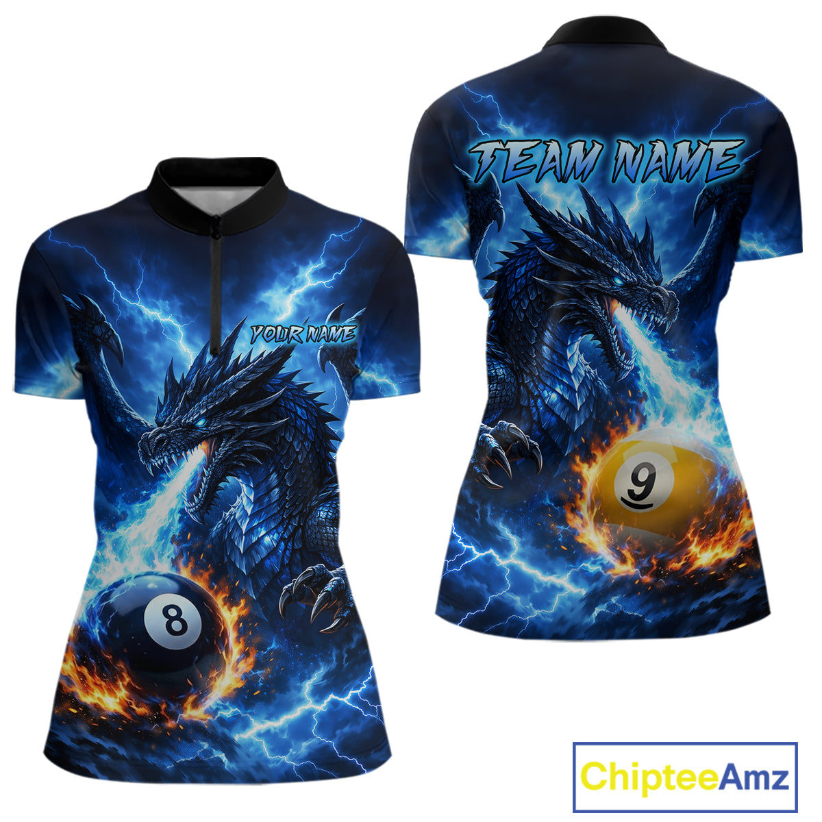 Custom Flame Dragon Billiard Shirt for Women 8 Ball 9 Ball Billiard Pool Jersey BHT143