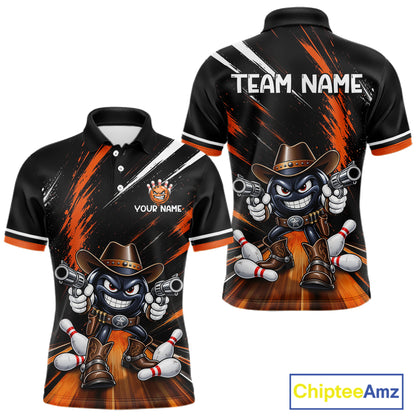 Custom Orange Funny Cowboy Gun Bowling Shirt  for Men Bowling Jersey QZT1325